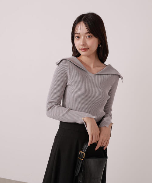 PROPORTION BODY DRESSING(プロポーションボディドレッシング)の「オープンカラーリブニット / 1215270015(ニット/セーター・レディース・ピンク/パープル/ベージュ・FREE)」の19枚目の写真