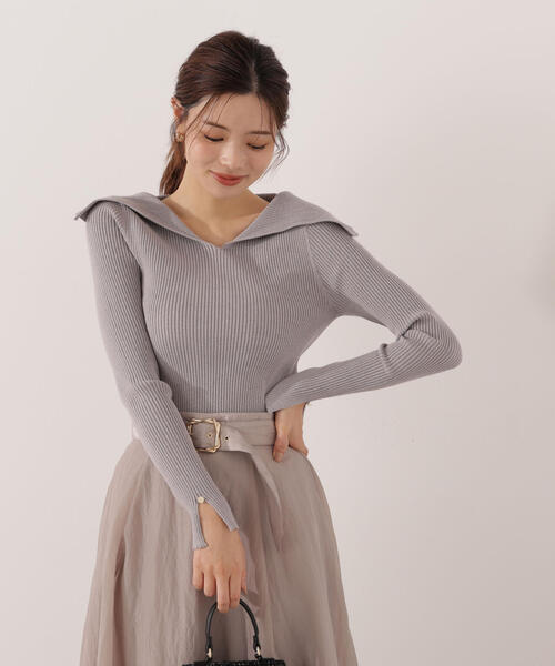 PROPORTION BODY DRESSING(プロポーションボディドレッシング)の「オープンカラーリブニット / 1215270015(ニット/セーター・レディース・ピンク/パープル/ベージュ・FREE)」の2枚目の写真