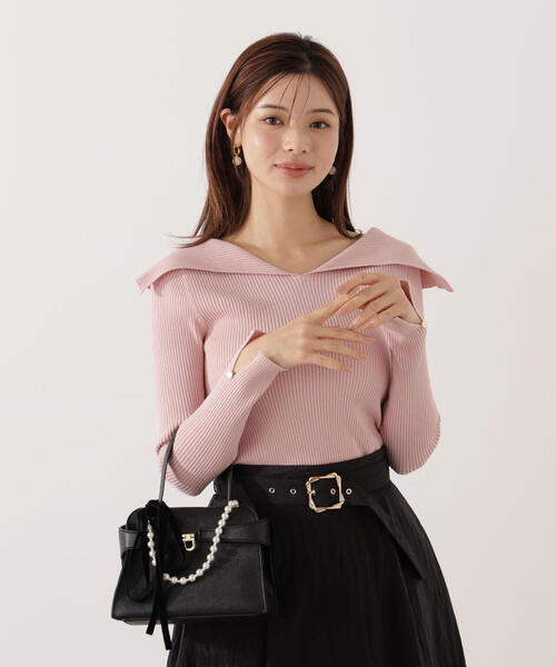 PROPORTION BODY DRESSING(プロポーションボディドレッシング)の「オープンカラーリブニット / 1215270015(ニット/セーター・レディース・ピンク/パープル/ベージュ・FREE)」の3枚目の写真