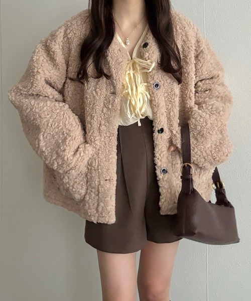 Cham.（チャム）の「もこもこボアブルゾン（ブルゾン・レディース・ベージュ・F）」の3枚目の写真