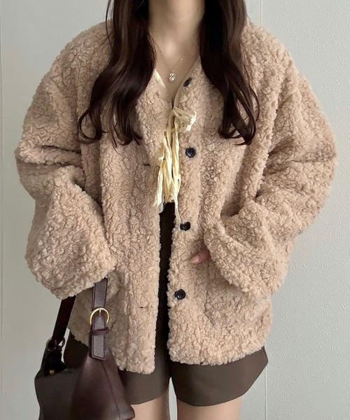 Cham.（チャム）の「もこもこボアブルゾン（ブルゾン・レディース・ベージュ・F）」の8枚目の写真