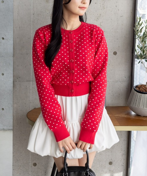 clear（クリア）の「ドット柄ジャガードニットカーディガン［大人 カジュアル 着回し力抜群］（カーディガン/ボレロ・レディース・レッド/ブラック/グレー・F）」の3枚目の写真