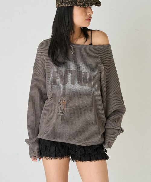 WHO'S WHO gallery(フーズフーギャラリー)の「DISTRESSED SPRAY LOGO KNIT/ダメージスプレーロゴニット(ニット/セーター・レディース・グレー/ブルー/ダークブラウン・FREE)」の19枚目の写真
