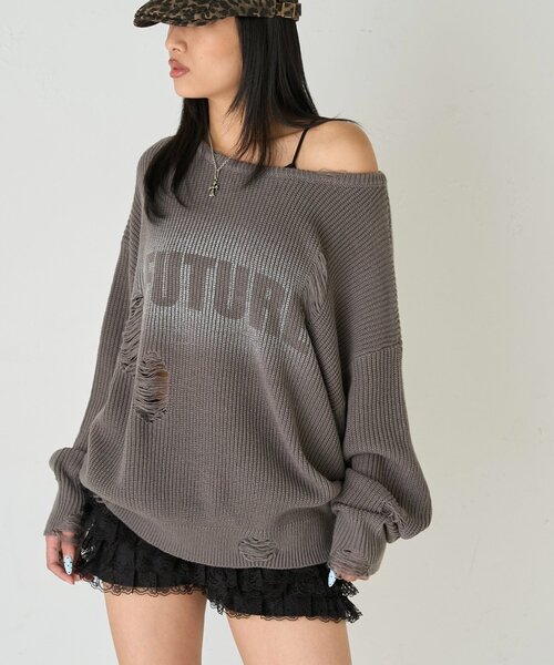 WHO'S WHO gallery(フーズフーギャラリー)の「DISTRESSED SPRAY LOGO KNIT/ダメージスプレーロゴニット(ニット/セーター・レディース・グレー/ブルー/ダークブラウン・FREE)」の20枚目の写真