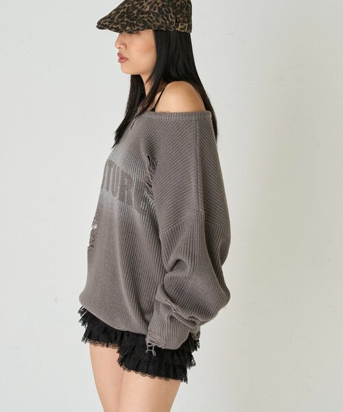 WHO'S WHO gallery(フーズフーギャラリー)の「DISTRESSED SPRAY LOGO KNIT/ダメージスプレーロゴニット(ニット/セーター・レディース・グレー/ブルー/ダークブラウン・FREE)」の21枚目の写真