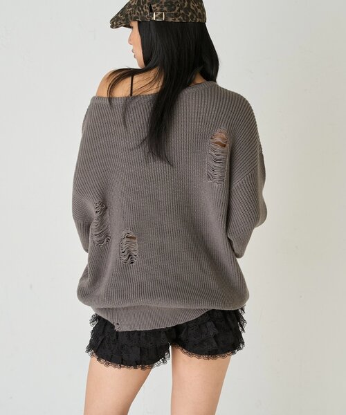 WHO'S WHO gallery(フーズフーギャラリー)の「DISTRESSED SPRAY LOGO KNIT/ダメージスプレーロゴニット(ニット/セーター・レディース・グレー/ブルー/ダークブラウン・FREE)」の22枚目の写真