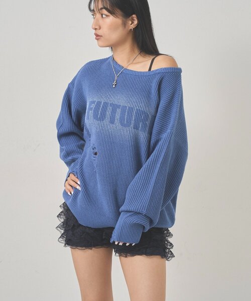WHO'S WHO gallery(フーズフーギャラリー)の「DISTRESSED SPRAY LOGO KNIT/ダメージスプレーロゴニット(ニット/セーター・レディース・グレー/ブルー/ダークブラウン・FREE)」の10枚目の写真