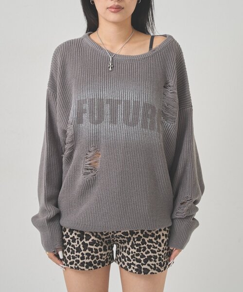 WHO'S WHO gallery(フーズフーギャラリー)の「DISTRESSED SPRAY LOGO KNIT/ダメージスプレーロゴニット(ニット/セーター・レディース・グレー/ブルー/ダークブラウン・FREE)」の13枚目の写真