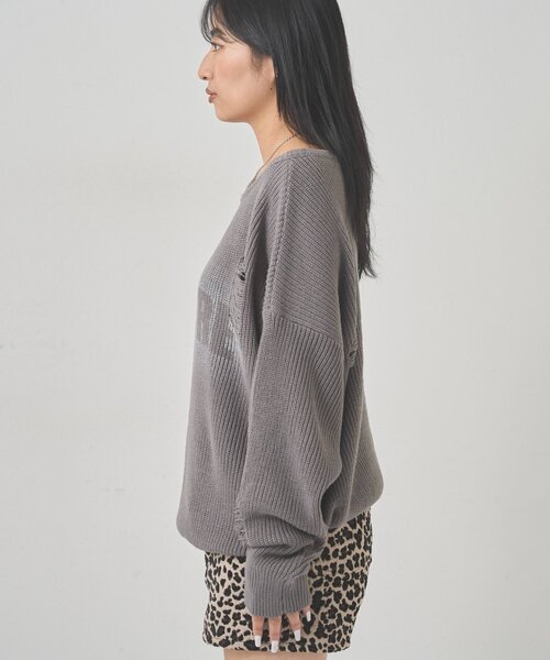 WHO'S WHO gallery(フーズフーギャラリー)の「DISTRESSED SPRAY LOGO KNIT/ダメージスプレーロゴニット(ニット/セーター・レディース・グレー/ブルー/ダークブラウン・FREE)」の14枚目の写真