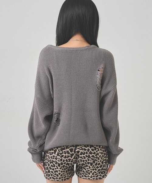 WHO'S WHO gallery(フーズフーギャラリー)の「DISTRESSED SPRAY LOGO KNIT/ダメージスプレーロゴニット(ニット/セーター・レディース・グレー/ブルー/ダークブラウン・FREE)」の15枚目の写真