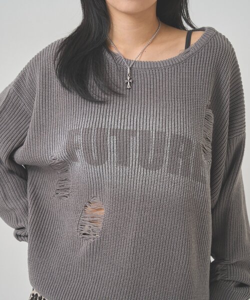 WHO'S WHO gallery(フーズフーギャラリー)の「DISTRESSED SPRAY LOGO KNIT/ダメージスプレーロゴニット(ニット/セーター・レディース・グレー/ブルー/ダークブラウン・FREE)」の16枚目の写真