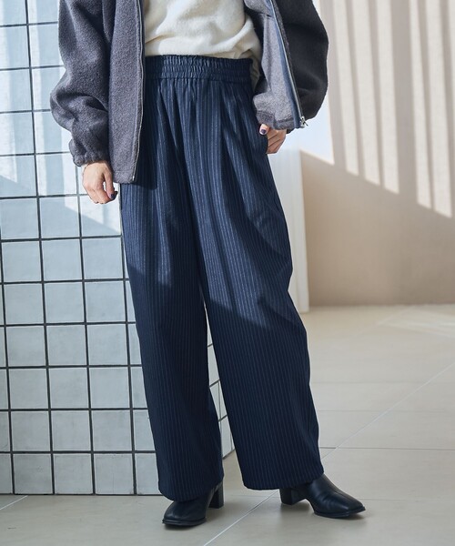 セール】TRストライプタックワイドパンツ（スラックス）｜coen