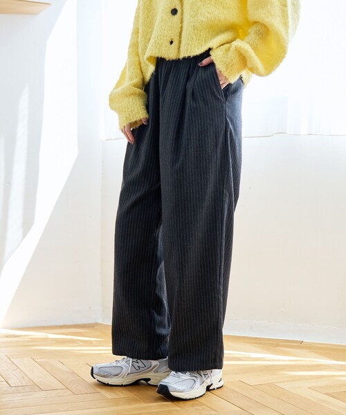 セール】TRストライプタックワイドパンツ（スラックス）｜coen