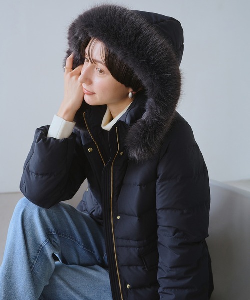 GREEN DOWN/グリーンダウン】ファー付きダウンミドル丈コート（ダウン