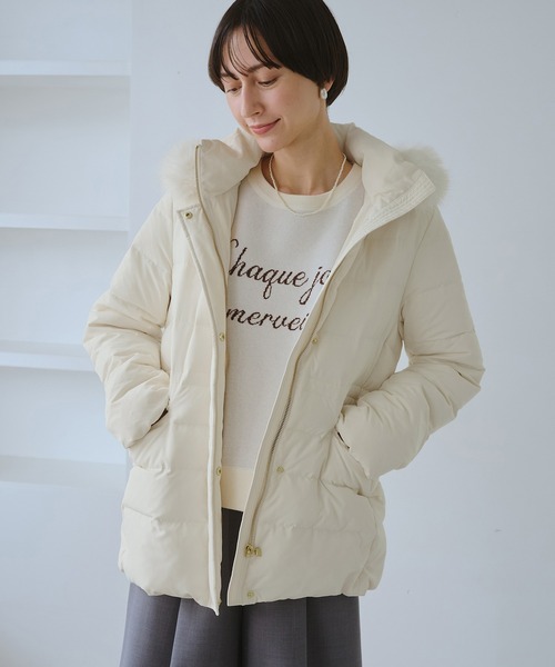 ROPE' PICNIC（ロペピクニック）の「【GREEN DOWN/グリーンダウン】ファー付きダウンミドル丈コート/リンクコーデ（ダウンジャケット/コート・レディース・オフホワイト/ブラック/ネイビー・M/S）」の2枚目の写真