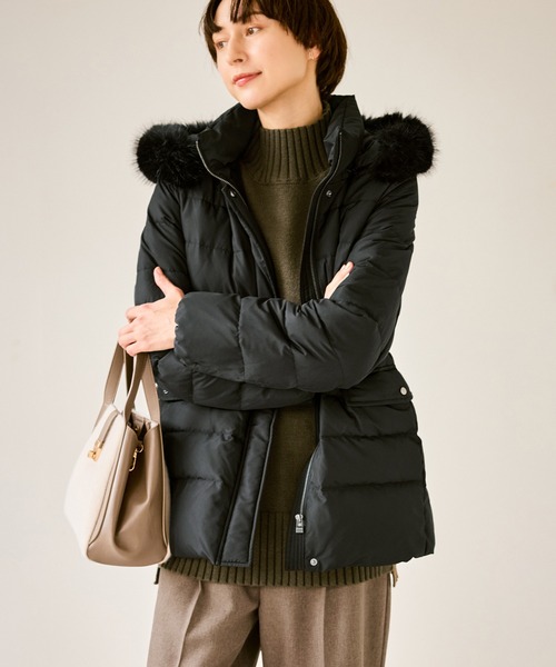 GREEN DOWN/グリーンダウン】ファー付きダウンミドル丈コート（ダウン