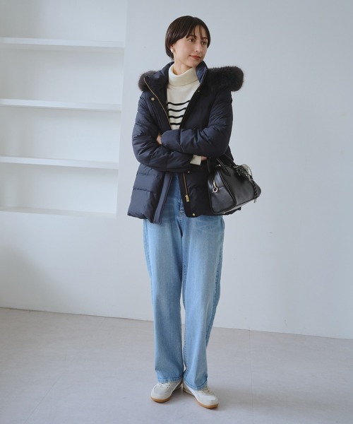 ROPE' PICNIC（ロペピクニック）の「【GREEN DOWN/グリーンダウン】ファー付きダウンミドル丈コート/リンクコーデ（ダウンジャケット/コート・レディース・オフホワイト/ブラック/ネイビー・M/S）」の12枚目の写真