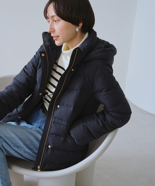 23区 RITA カシミヤ混 ファー付きダウンコート ジャケット ヘリンボーン ROPÉ PICNIC(ロペピクニック) / 【GREEN DOWN/グリーンダウン】ファー