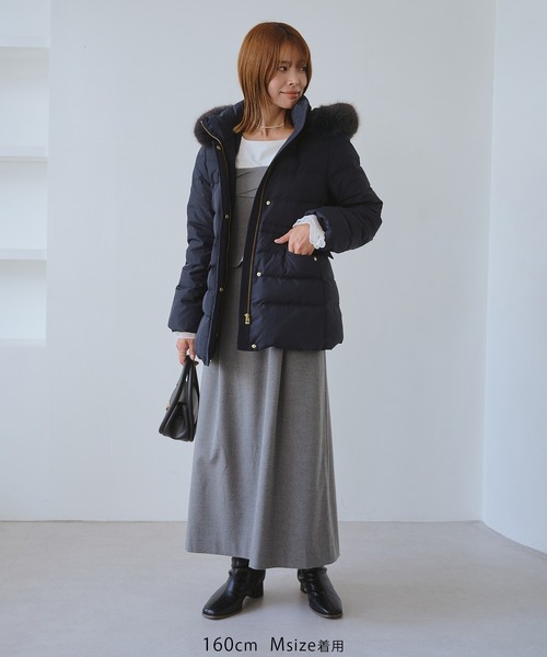 GREEN DOWN/グリーンダウン】ファー付きダウンミドル丈コート（ダウン