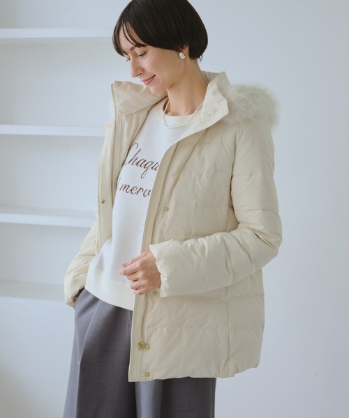 セール】【GREEN DOWN/グリーンダウン】ファー付きダウンミドル丈