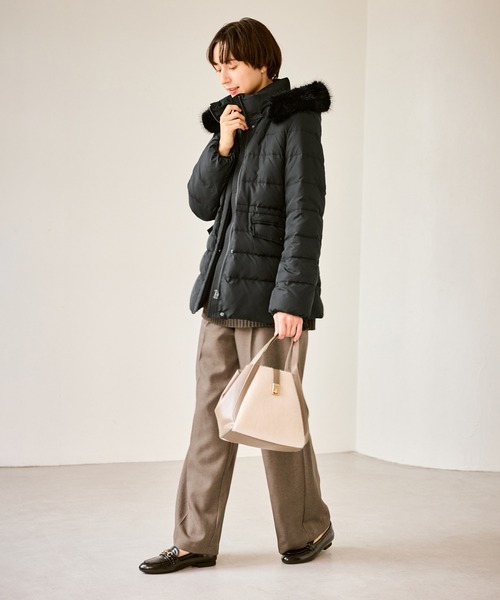 ROPE' PICNIC（ロペピクニック）の「【GREEN DOWN/グリーンダウン】ファー付きダウンミドル丈コート/リンクコーデ（ダウンジャケット/コート・レディース・オフホワイト/ブラック/ネイビー・M/S）」の5枚目の写真