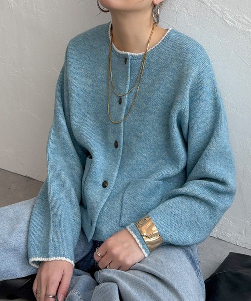 LBC(エルビーシー)の「配色ポケットショートカーディガン(カーディガン/ボレロ・レディース・ホワイト/グレー/ピンク/ブルー・M/L)」の3枚目の写真