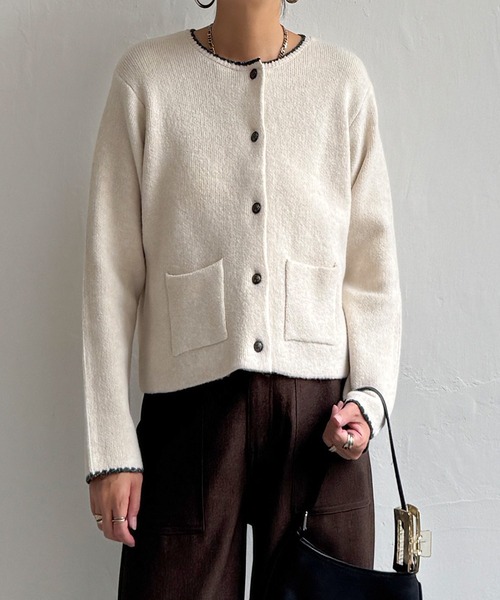 LBC(エルビーシー)の「配色ポケットショートカーディガン(カーディガン/ボレロ・レディース・ホワイト/グレー/ピンク/ブルー・M/L)」の5枚目の写真