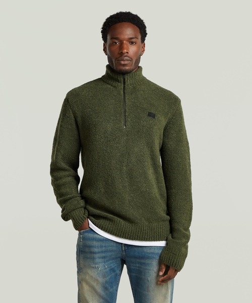 G-STAR(ジースター)の「Boucle Skipper Knit/ブークレスキッパーハーフジップニットセーター(ニット/セーター・メンズ・グリーン系その他/ダークブラック・X-LARGE/SMALL/MEDIUM/LARGE/X-SMALL)」の1枚目の写真
