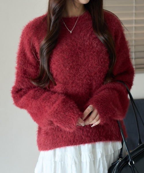 WEGO(ウィゴー)の「WEGO/【25年秋冬新作】シャギーニットプルオーバー(ニット/セーター・レディース・ホワイト系その他5/ワイン/オフホワイト/チャコールグレー/ネイビー/ブラウン/ピンク/レッド・FREE)」の8枚目の写真