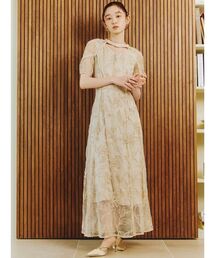 LILY BROWN リリーブラウン花柄シースルーパーティードレス ボタニカルチュールティアードドレス(マキシ・ロングワンピース