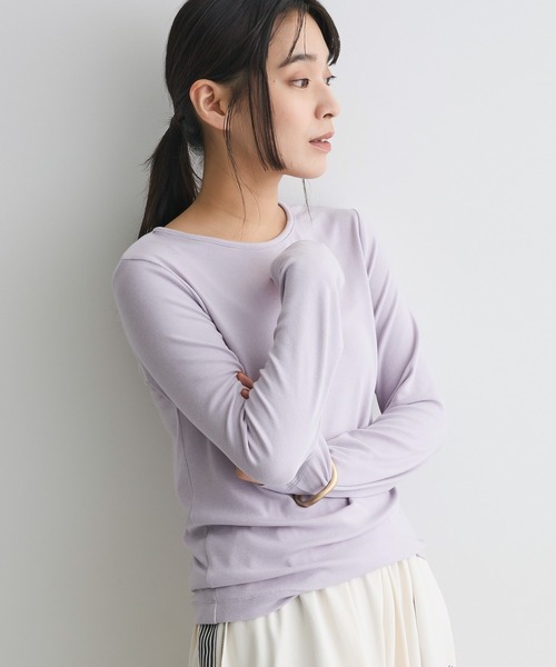 CRAFT STANDARD BOUTIQUE(クラフトスタンダードブティック)の「クルーネックバックメローカットソー◆(Tシャツ/カットソー・レディース・ダークグレー/ライトパープル/アイボリー・FREE)」の2枚目の写真