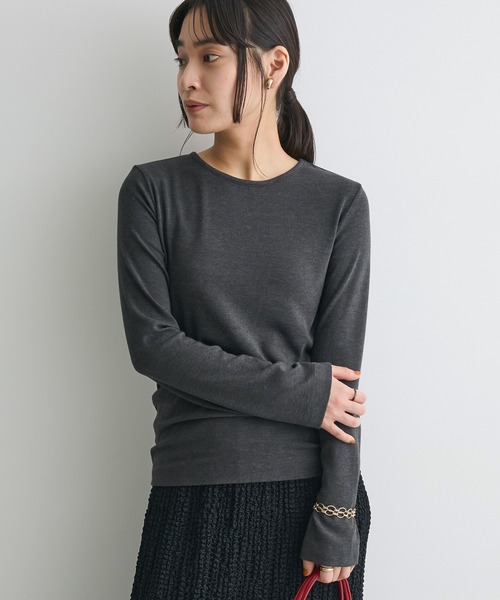 CRAFT STANDARD BOUTIQUE(クラフトスタンダードブティック)の「クルーネックバックメローカットソー◆(Tシャツ/カットソー・レディース・ダークグレー/ライトパープル/アイボリー・FREE)」の1枚目の写真