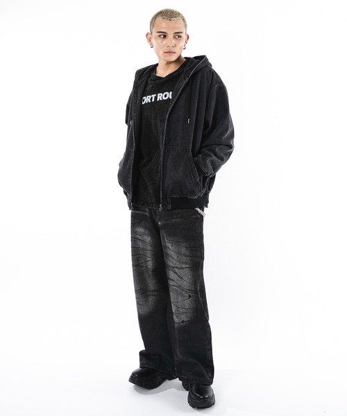 SHORT ROUND（ショートラウンド）の「SHORT ROUND/フードデニムブルゾン（ブルゾン・メンズ・スカイブルー/ブラック系3・LARGE/MEDIUM）」の3枚目の写真