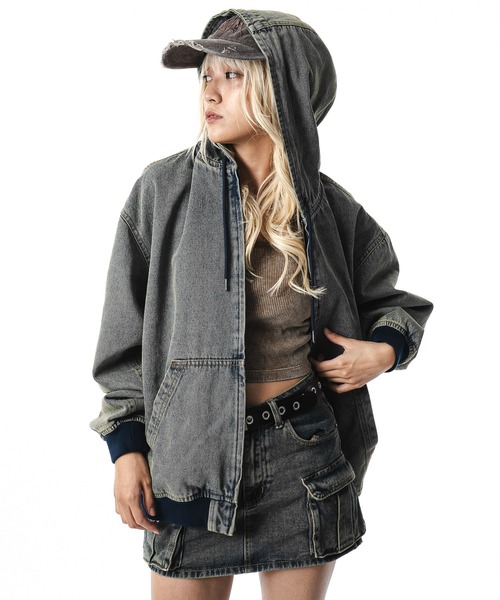 SHORT ROUND（ショートラウンド）の「SHORT ROUND/フードデニムブルゾン（ブルゾン・メンズ・スカイブルー/ブラック系3・LARGE/MEDIUM）」の14枚目の写真