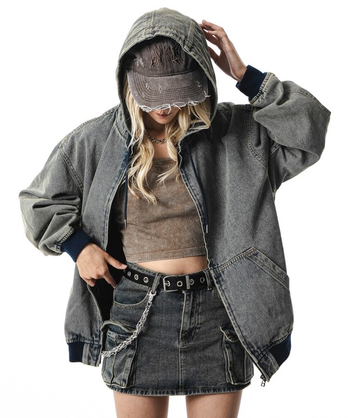 SHORT ROUND（ショートラウンド）の「SHORT ROUND/フードデニムブルゾン（ブルゾン・メンズ・スカイブルー/ブラック系3・LARGE/MEDIUM）」の15枚目の写真