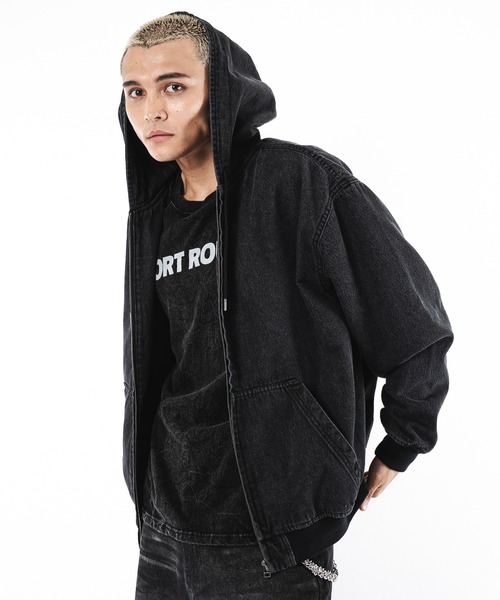 SHORT ROUND（ショートラウンド）の「SHORT ROUND/フードデニムブルゾン（ブルゾン・メンズ・スカイブルー/ブラック系3・LARGE/MEDIUM）」の6枚目の写真