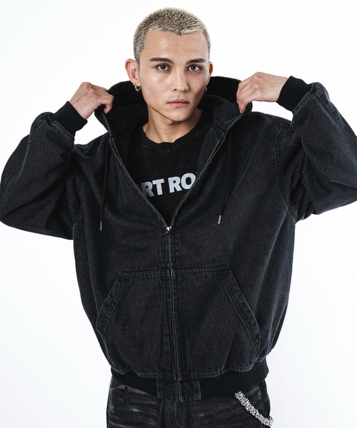 SHORT ROUND（ショートラウンド）の「SHORT ROUND/フードデニムブルゾン（ブルゾン・メンズ・スカイブルー/ブラック系3・LARGE/MEDIUM）」の8枚目の写真