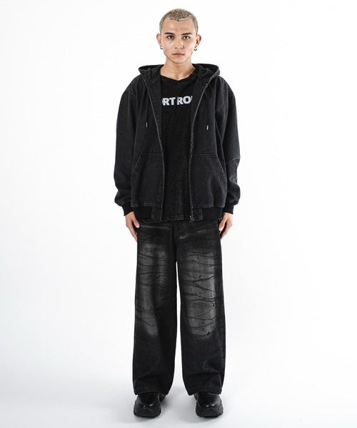 SHORT ROUND（ショートラウンド）の「SHORT ROUND/フードデニムブルゾン（ブルゾン・メンズ・スカイブルー/ブラック系3・LARGE/MEDIUM）」の9枚目の写真