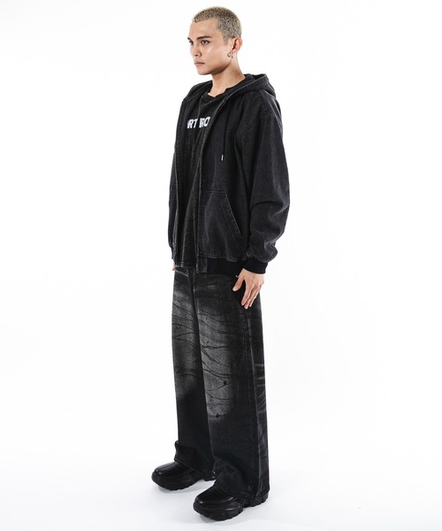 SHORT ROUND（ショートラウンド）の「SHORT ROUND/フードデニムブルゾン（ブルゾン・メンズ・スカイブルー/ブラック系3・LARGE/MEDIUM）」の10枚目の写真