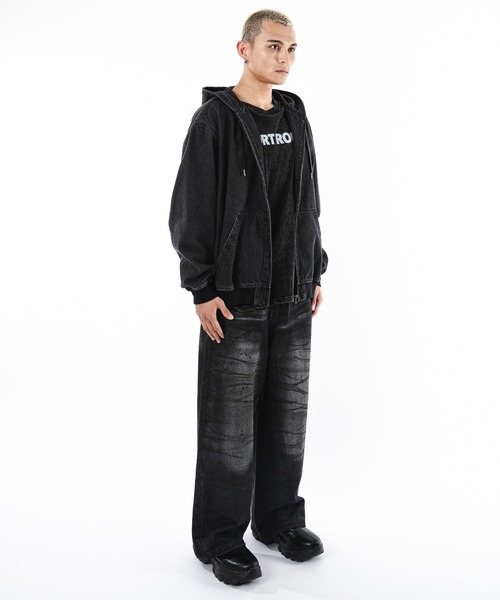 SHORT ROUND（ショートラウンド）の「SHORT ROUND/フードデニムブルゾン（ブルゾン・メンズ・スカイブルー/ブラック系3・LARGE/MEDIUM）」の12枚目の写真