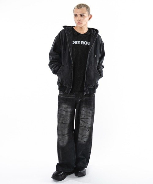 SHORT ROUND（ショートラウンド）の「SHORT ROUND/フードデニムブルゾン（ブルゾン・メンズ・スカイブルー/ブラック系3・LARGE/MEDIUM）」の13枚目の写真