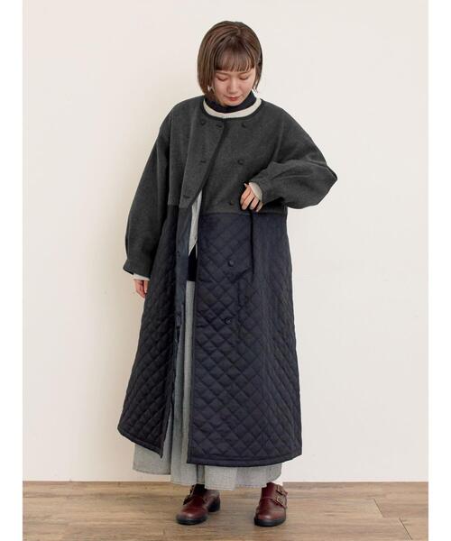 Samansa Mos2（サマンサ モスモス）の「メルトン切替キルティングコート（その他アウター・レディース・ブラウン/ベージュ/チャコールグレー・F）」の2枚目の写真