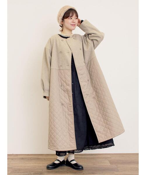 Samansa Mos2（サマンサ モスモス）の「メルトン切替キルティングコート（その他アウター・レディース・ブラウン/ベージュ/チャコールグレー・F）」の4枚目の写真