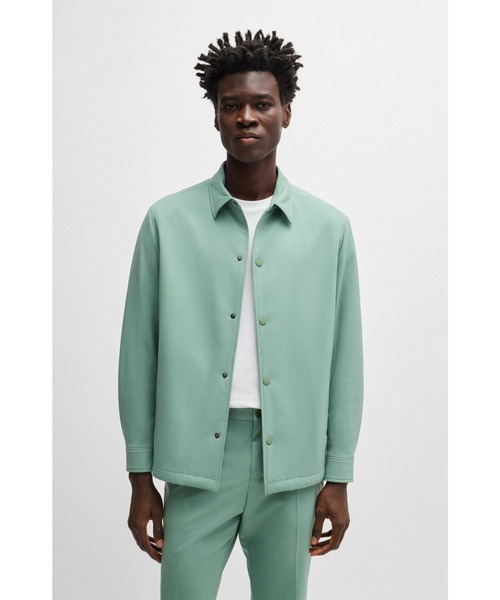 BOSS(ボス)の「リラックスフィット オーバーシャツ パフォーマンスストレッチ ウールブレンド(その他アウター・メンズ・グリーン・48/52/56/50/44/46/54)」の1枚目の写真