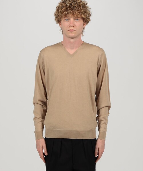 JOHN SMEDLEY(ジョンスメドレー)の「JOHN SMEDLEY PACKHAM メリノウール Vネックプルオーバーニット(ニット/セーター・メンズ・ブラック/ベージュ・L/M/S)」の4枚目の写真