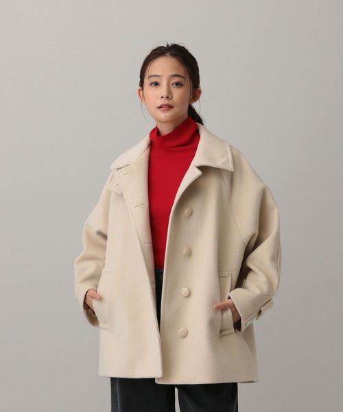 GLOBAL WORK(グローバルワーク)の「MATINEE LINE/ウーリーツイルスタンドコート/603290(ステンカラーコート・レディース・アイボリー/チャコール・MEDIUM/LARGE)」の5枚目の写真