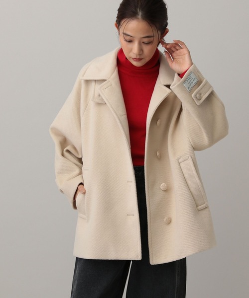 GLOBAL WORK(グローバルワーク)の「MATINEE LINE/ウーリーツイルスタンドコート/603290(ステンカラーコート・レディース・アイボリー/チャコール・MEDIUM/LARGE)」の6枚目の写真
