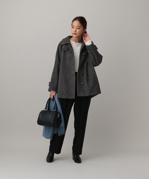 GLOBAL WORK(グローバルワーク)の「MATINEE LINE/ウーリーツイルスタンドコート/603290(ステンカラーコート・レディース・アイボリー/チャコール・MEDIUM/LARGE)」の8枚目の写真