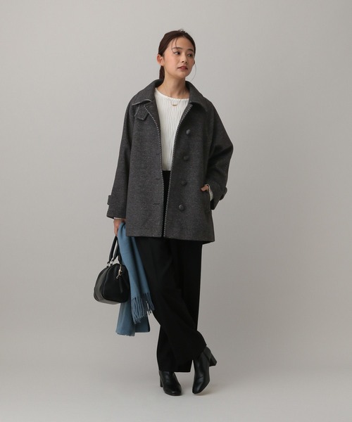 GLOBAL WORK(グローバルワーク)の「MATINEE LINE/ウーリーツイルスタンドコート/603290(ステンカラーコート・レディース・アイボリー/チャコール・MEDIUM/LARGE)」の9枚目の写真