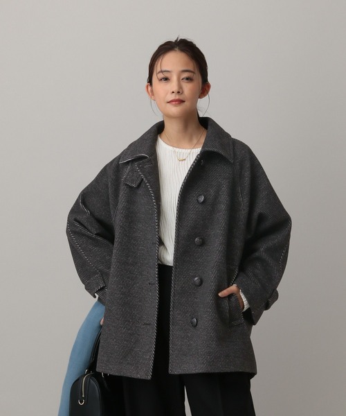 GLOBAL WORK(グローバルワーク)の「MATINEE LINE/ウーリーツイルスタンドコート/603290(ステンカラーコート・レディース・アイボリー/チャコール・MEDIUM/LARGE)」の10枚目の写真